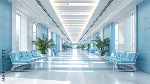 Modern Hospital Building With Blue Seats, generative ai