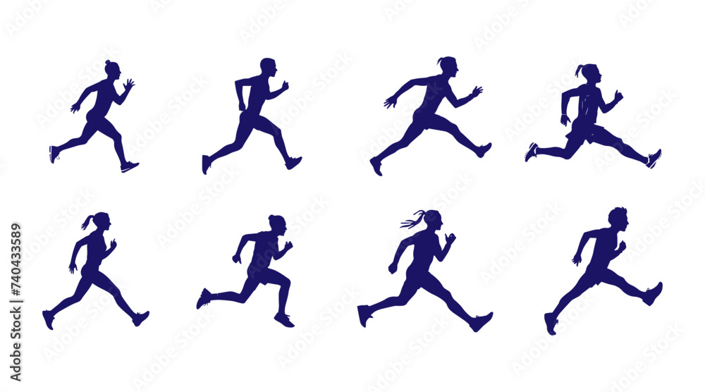 set of silhouettes of running athletes