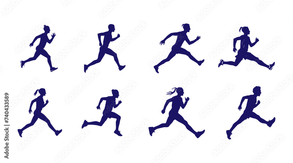 set of silhouettes of running athletes set of silhouettes of running athletes