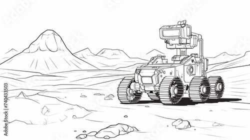 Abstract robotic rover exploring a distant terrain. simple Vector art