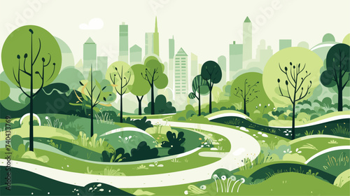 Abstract urban park with green trees and walking paths. simple Vector art photo