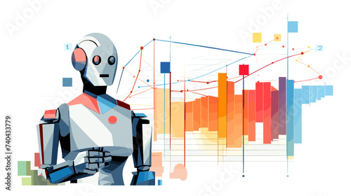 Abstract robot holding a business chart  symbolizing AI-driven decision support. simple Vector art