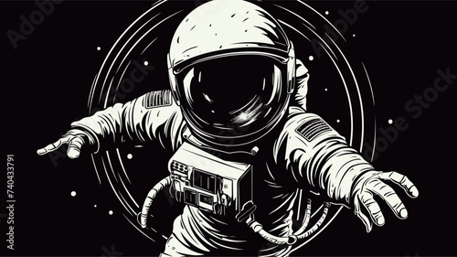 Abstract astronaut holding a vintage space helmet. simple Vector art
