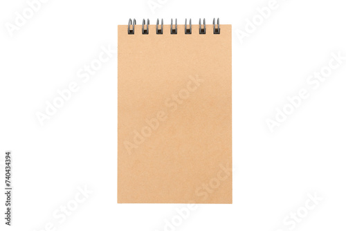 Spiral notepad isolated on white background with clipping path. Blank one face brown paper note. empty sheet of brown paper.
