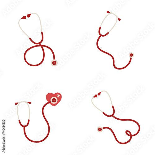 Medical Stethoscope Icons. Doctor and Nurse Equipment for Examining the Patient's Body, Isolated Vector Set.