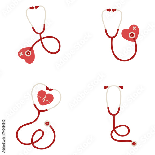 Medical Stethoscope Icons. Doctor and Nurse Equipment for Examining the Patient's Body, Isolated Vector Set.