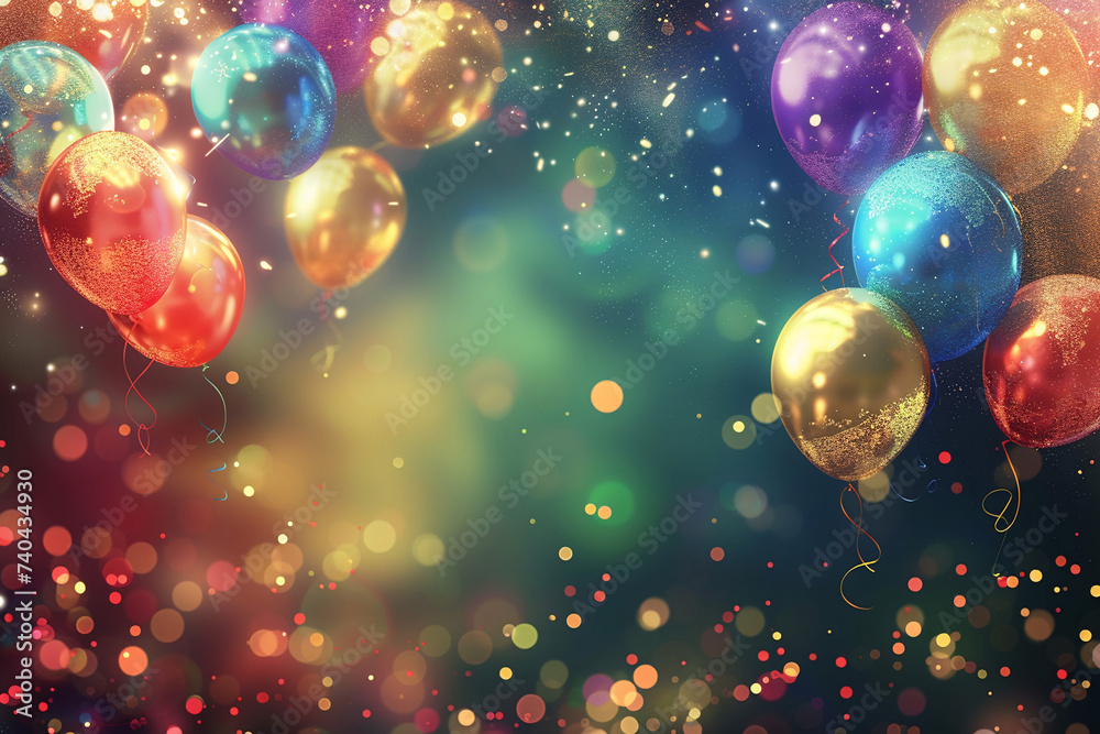 birthday party balloons, colourful balloons background and birthday cake with candles birthday party balloons, colourful balloons background and birthday cake with candles