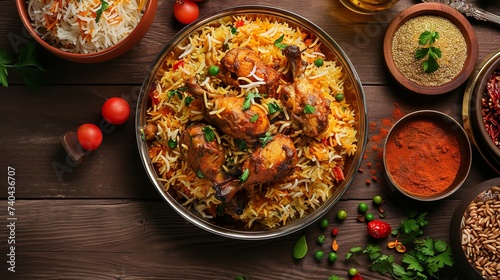Chicken Kabsa: Homemade Arabian Biryani Overhead View

