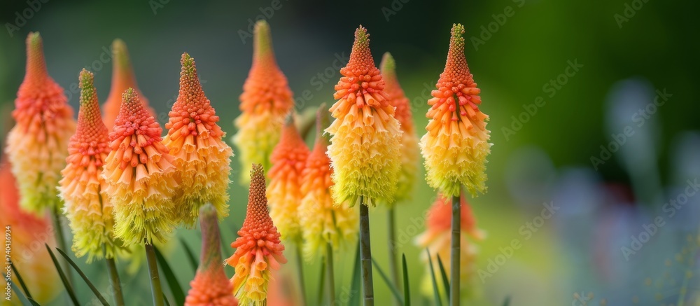 a bunch of orange and yellow flowers are growing in a garden . High quality a bunch of orange and yellow flowers are growing in a garden . High quality