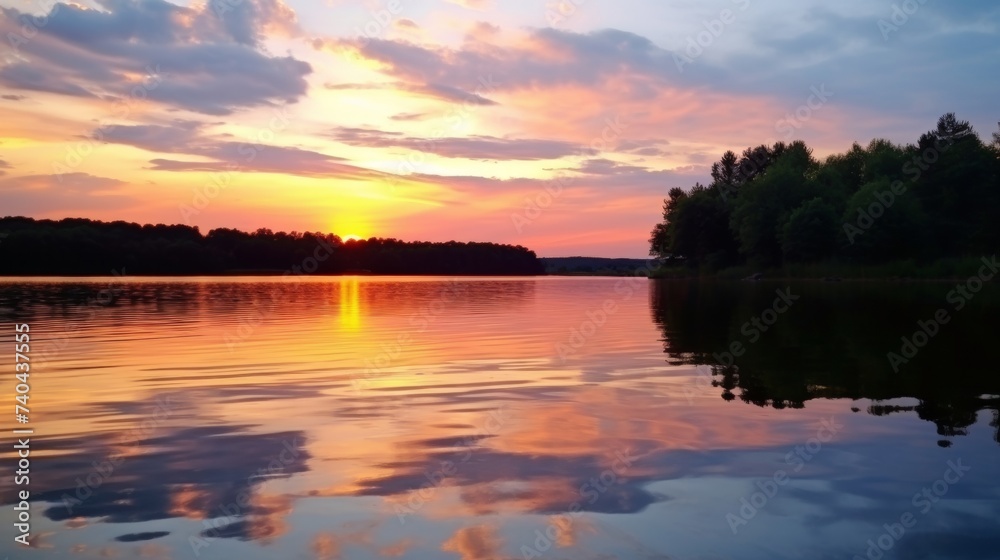 A peaceful lake at sunset reflecting the stunning colors of the sky and offering a picturesque view for retirees to relax and reflect.