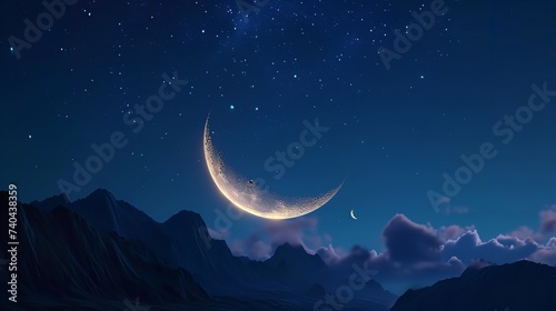 A Creative Composition of a Crescent Moon and Stars  