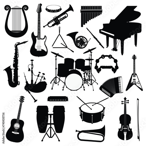 set of band musical instrument icons, vector logo icons
