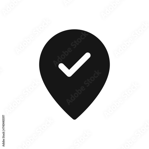 checked Location pin icon with check mark tick symbol, map pointer with checkmark icons
