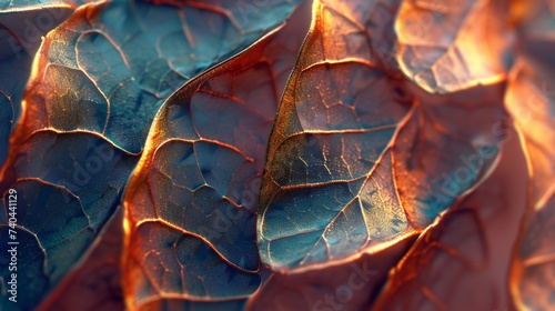Macro 3D Leaf Waves: Concise aerial view capturing intricate wavy patterns of a dry leaf in stunning 3D.