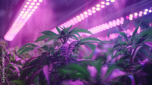 Indoor farming plants growing under LED lights