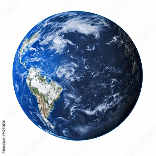 Blue Planet Earth from space showing North & South America, USA. Global World isolated on white background, Photo realistic 3D rendering with clipping path