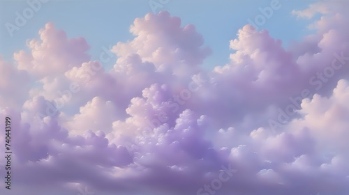 Soft, swirling clouds in shades of lavender and lilac, floating against a pale blue sky.