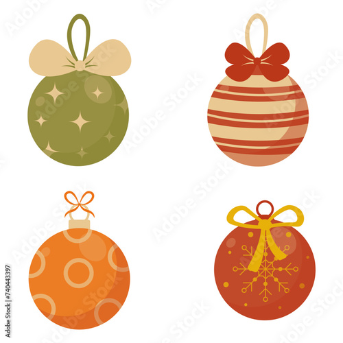 Christmas Ball Decoration With Simple Cartoon Design. For Template Background New Year. Isolated On White Background, Vector Illustration.
