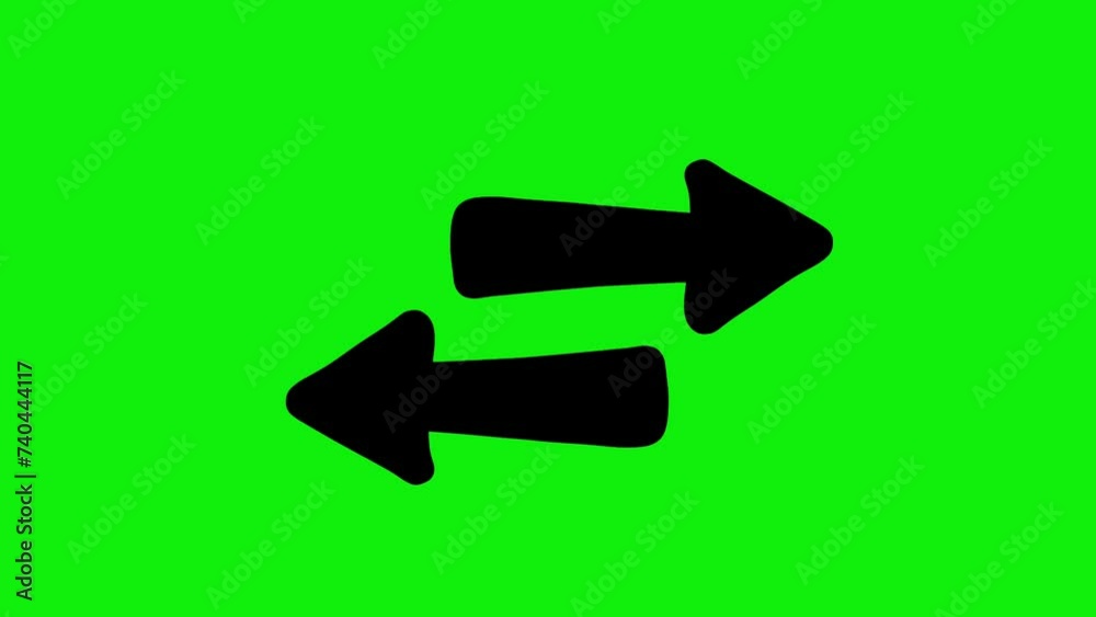 Black arrow pointing to the side and moving on green screen background. Black arrow pointing to the side and moving on green screen background.