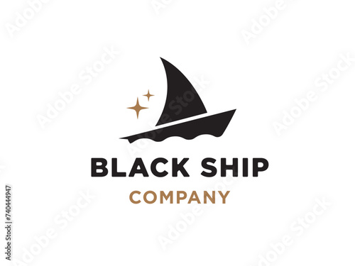 Silhouette ship Sailing Boat logo design, Traditional Sailboat from Asia Africa on the Sea Ocen River