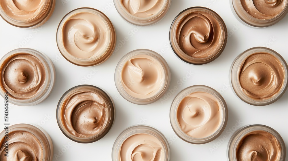 Variety of Brown and Beige Cosmetic Creams in Jars Variety of Brown and Beige Cosmetic Creams in Jars