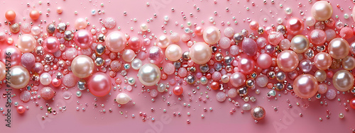 Pearl confetti on pink background 
