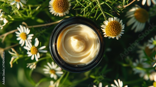 Waterless Skincare, beauty products that are formulated with as little water as possible. Cosmetic jar of waterless cream skincare, chemical free, organic natural, shadows photo