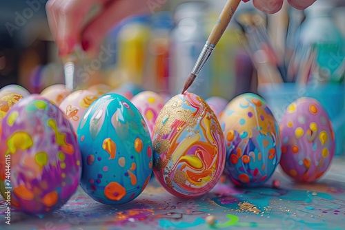Vibrant Easter egg decorating, creative craft activity for spring celebration