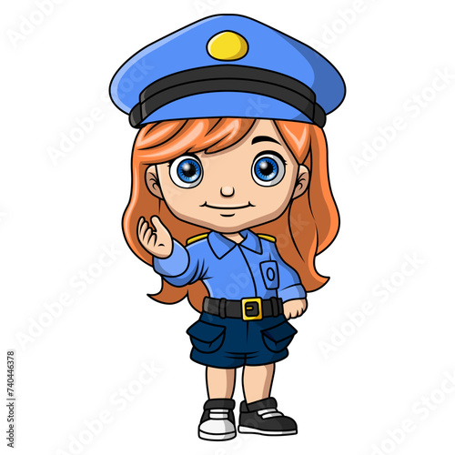 Cute police girl cartoon on white background