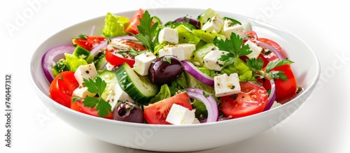 Fresh and Healthy White Bowl Salad with Colorful Vegetables and Tasty Dressing