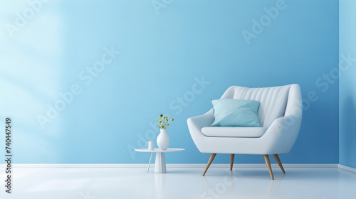 A serene sky blue wall with a velour finish, evoking a sense of tranquility and openness. photo