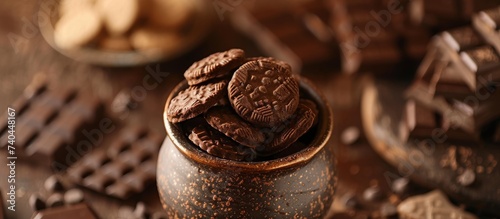 Delicious jar of rich chocolate with melting chocolate chips, perfect for baking and snacking