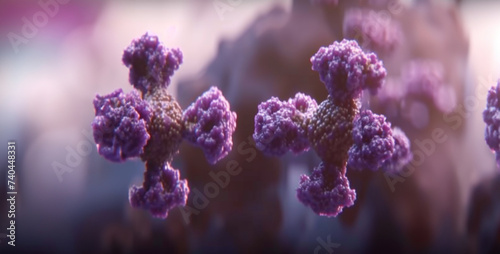 Microscopic view of virus cells, 3d render illustration.
