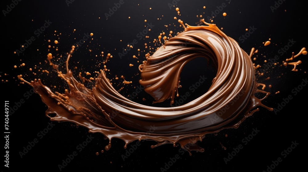Luxurious melted chocolate swirl with dynamic splashes creates a delectable visual masterpiece. Ai Generated. - obrazy, fototapety, plakaty 