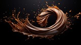 Luxurious melted chocolate swirl with dynamic splashes creates a delectable visual masterpiece. Ai Generated.