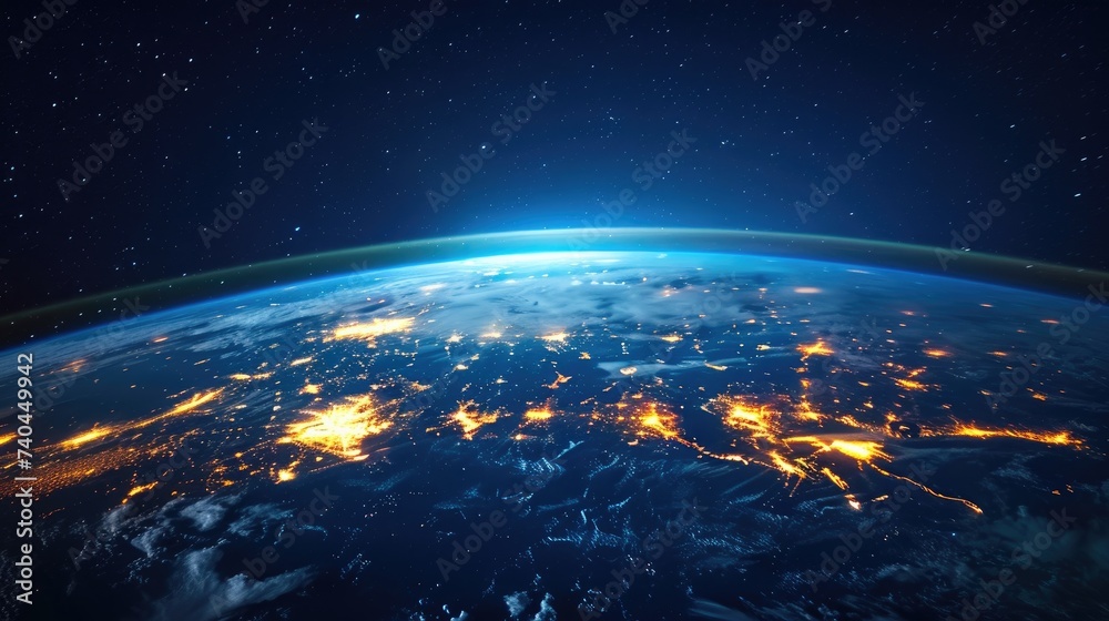 Witness a panoramic view of Earth from space, bathed in the rising sun. Ai Generated Witness a panoramic view of Earth from space, bathed in the rising sun. Ai Generated