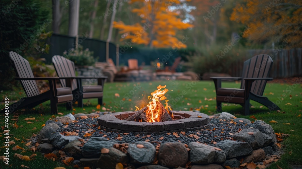 An outdoor fire pit in the backyard creates a warm haven, Ai Generated.
