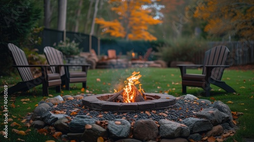 An outdoor fire pit in the backyard creates a warm haven, Ai Generated.