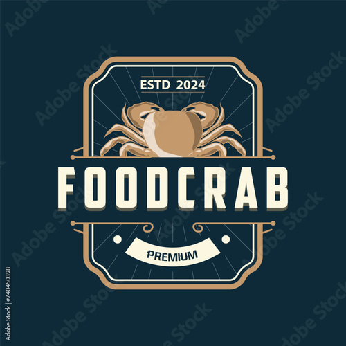 Simple crab logo design vector retro vintage seafood restaurant sea crab farming template
