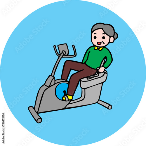 High quality vector illustration of grandmother exercising with fitness equipment
