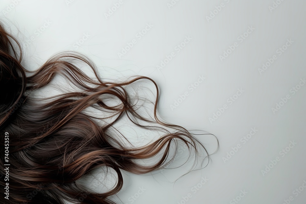 In-depth of black hair regarding ripples over a stark white backdrop ...