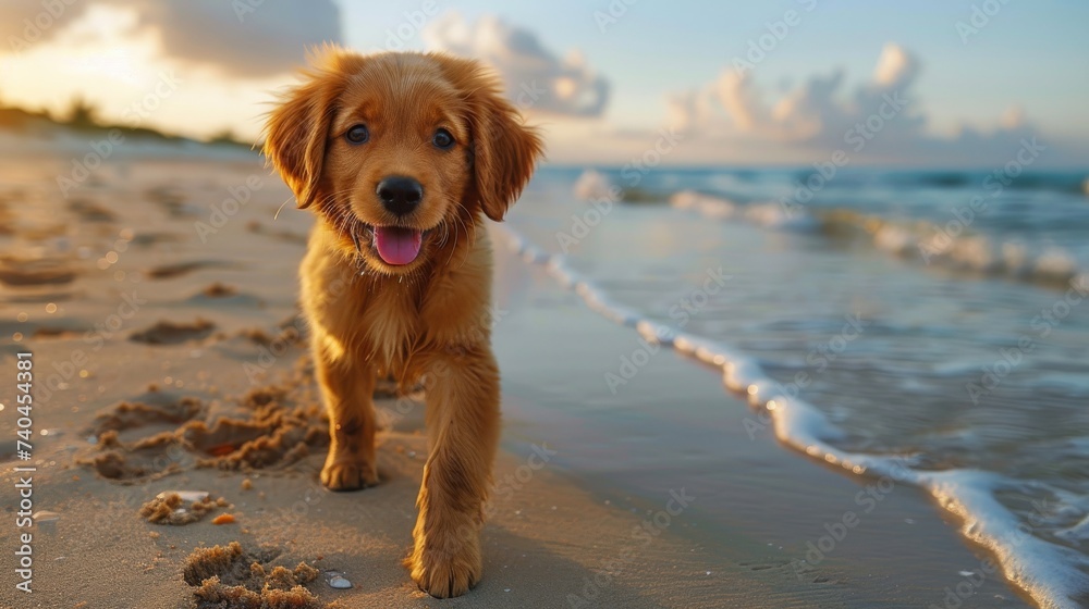 A portrait of happy dog on the beach.