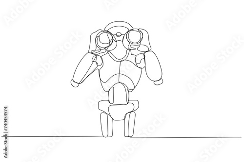 Vector Robot chatbot using binoculars,AI in science and business Single line art style