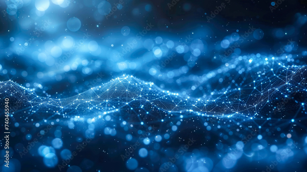 abstract digital wave with glowing particles. Futuristic shape with depth of field and bokeh abstract digital wave with glowing particles. Futuristic shape with depth of field and bokeh