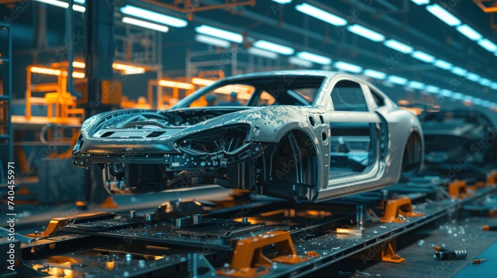 Movement of vehicles along the production line at the plant. Car Assembly shop. Car Assembly by parts Movement of vehicles along the production line at the plant. Car Assembly shop. Car Assembly by parts