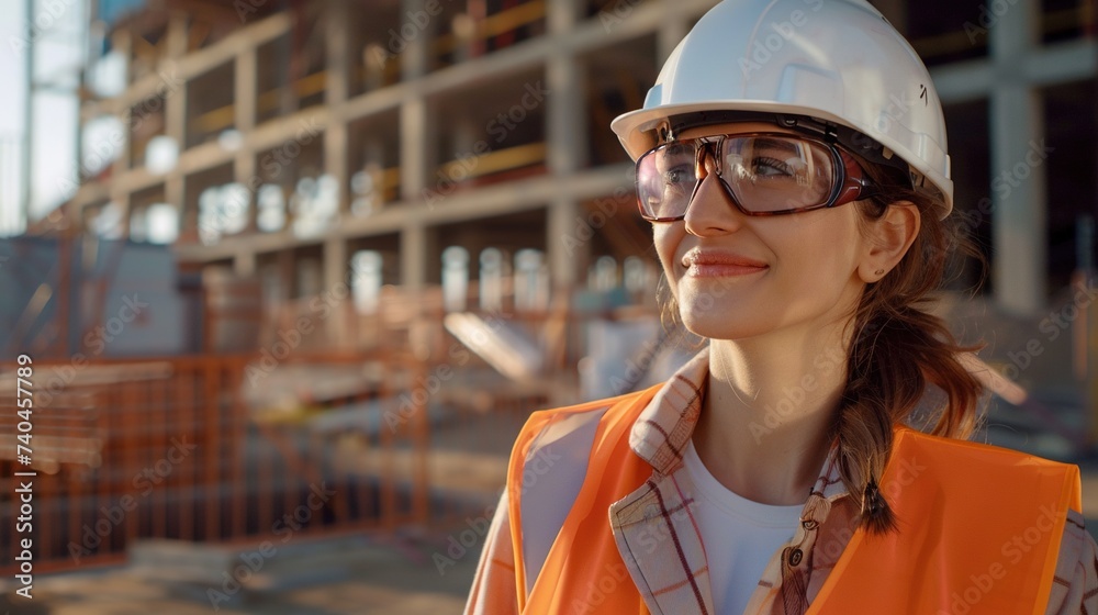 Woman Engineer on Site Wearing Hard Hat, High Vis Vest, and PPE. Construction, Safety, Professional
Woman Engineer on Site Wearing Hard Hat, High Vis Vest, and PPE. Construction, Safety, Professional
