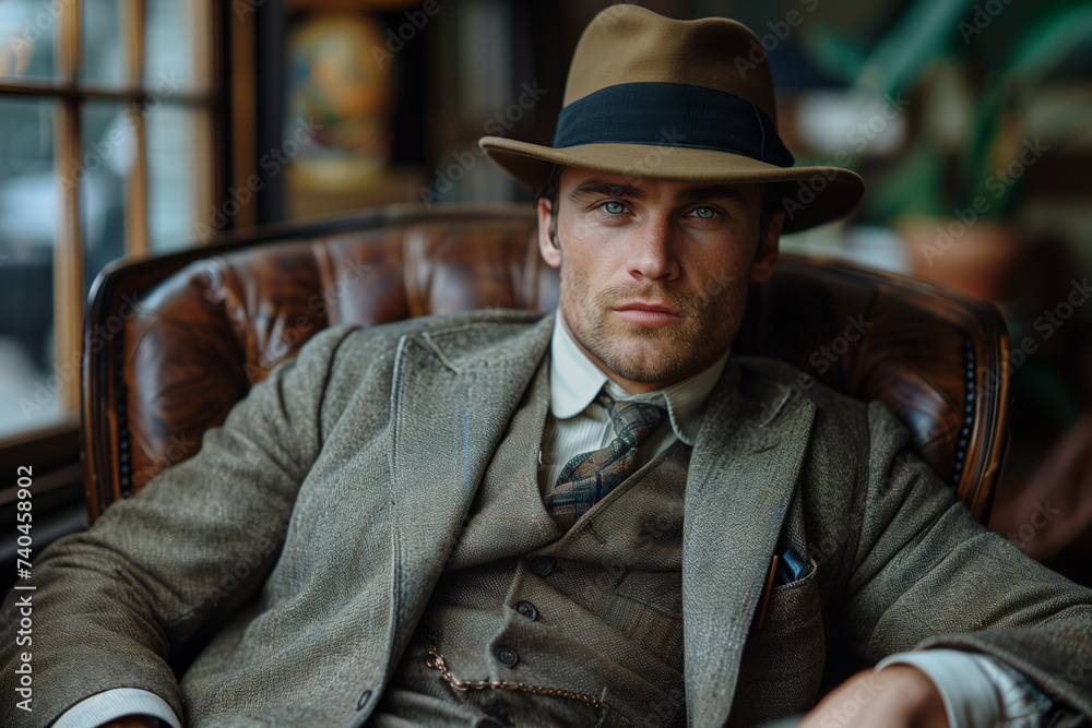 photo of a man wearing fedora hat in vintage wear, retro inspired photo of a man wearing fedora hat in vintage wear, retro inspired