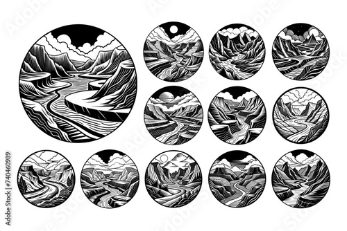 Collection of canyon landscape circle illustration design