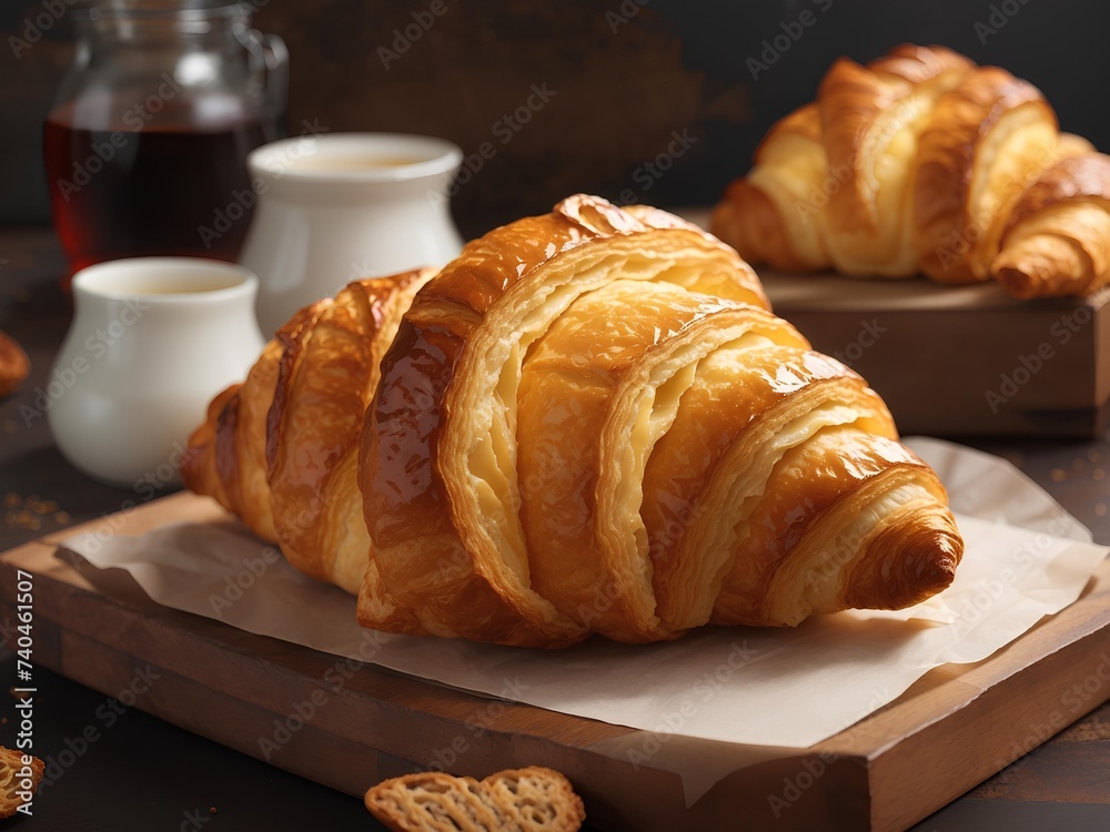 French premium croissant, cinematic food photography, studio lighting and background 