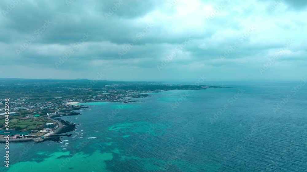 Drone View of Jeju island in South Korea, beach, winter, Wild Drone View of Jeju island in South Korea, beach, winter, Wild